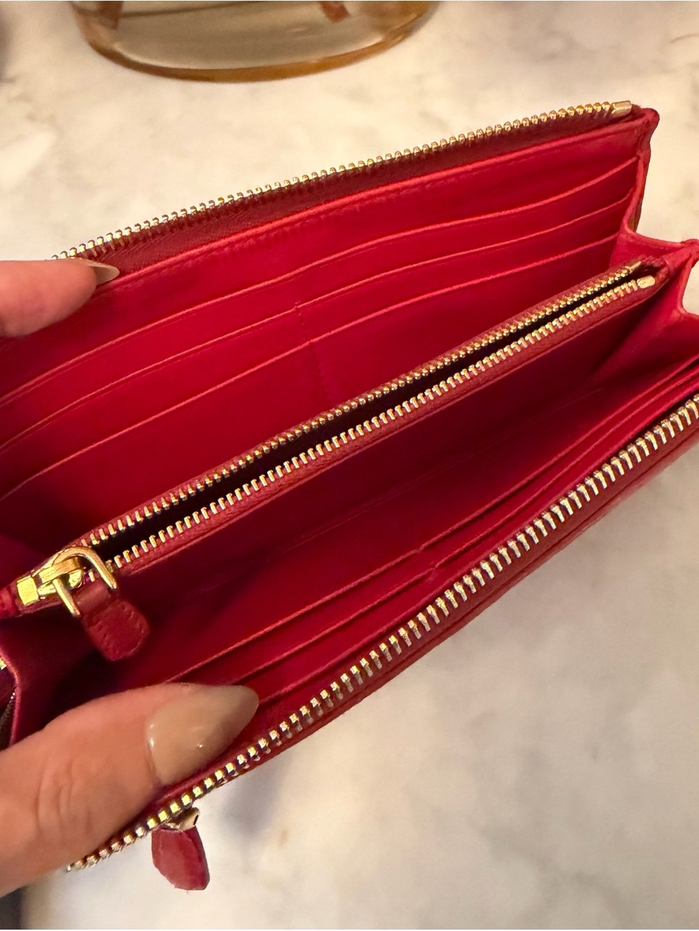 Prada Epi leather Red Textured Zip-Around Wallet with Gold Logo - Picture 7 of 17
